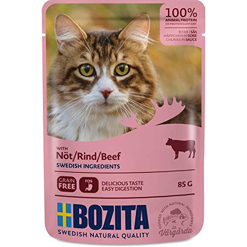 Bozita Pouch Häppchen in Soße mit Rind | 12 x 85g Katzenfutter nass