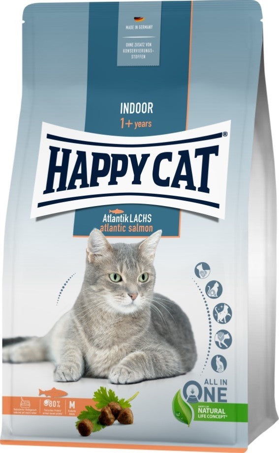 Happy Cat Indoor Trockenfutter Adult Atlantik Lachs 1 x 4kg
