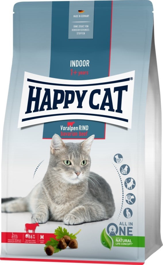 Happy Cat Indoor Trockenfutter Adult Voralpen Rind 1 x 4kg