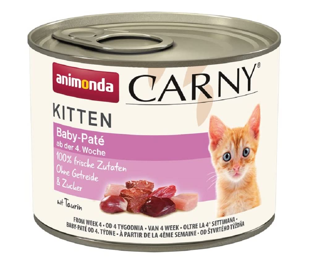 Carny Katzen Nassfutter Kitten Baby-Paté (12 x 200g), Kitten Katzen Nassfutter ohne Getreide und Zucker von animonda für wachsende Kätzchen bis 1 Jahr, mit frischen Zutaten