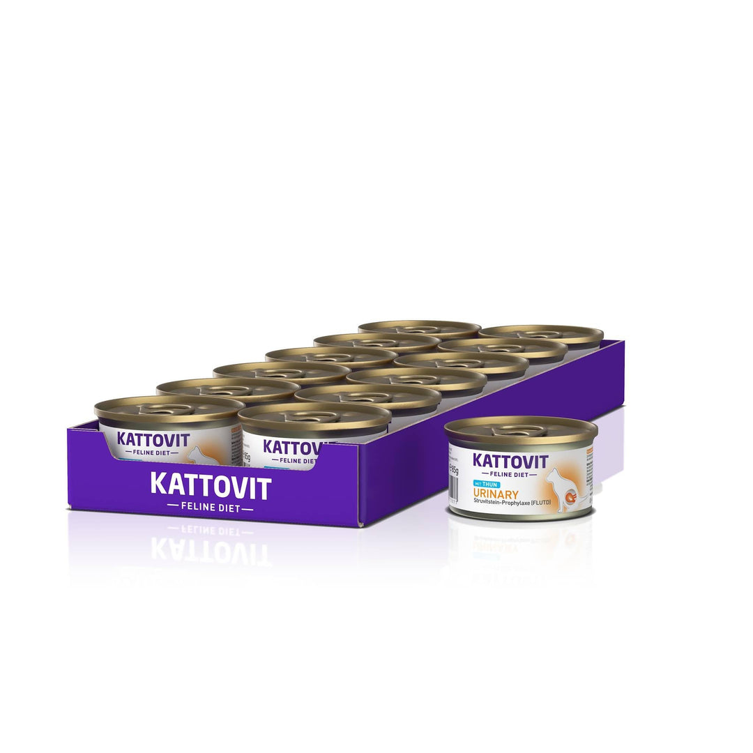 KATTOVIT - Urinary Nassfutter für Katzen | Katzen-Nassfutter als Alleinfuttermittel in der Dose. Diätfutter für ausgewachsene Katzen mit Harnwegserkrankungen | 12 x 85 g Thunfisch
