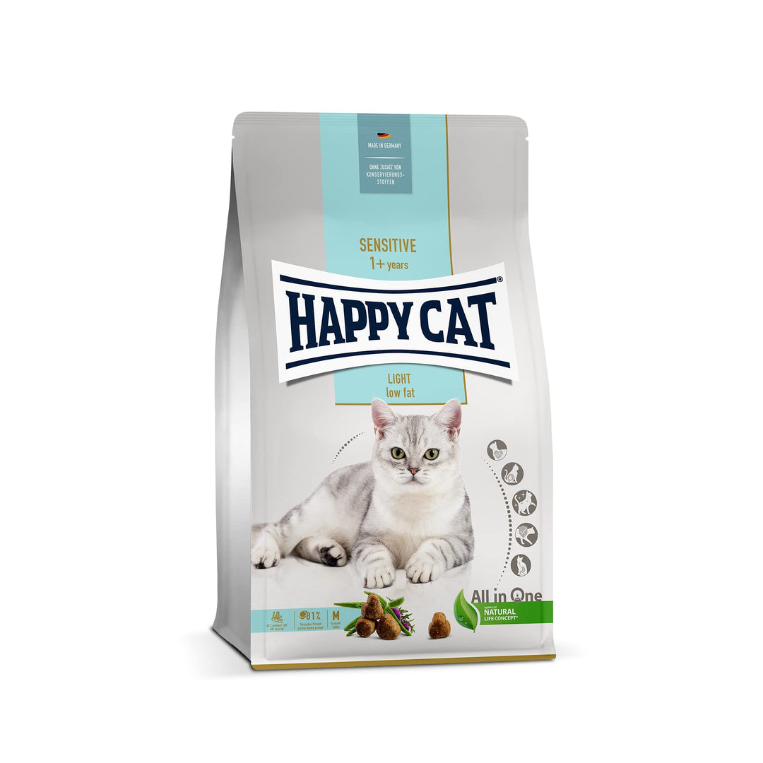 Happy Cat - Sensitive Adult Light - Trockenfutter mit Geflügel für übergewichtige Katzen und Kater - 1 x 1,3 kg