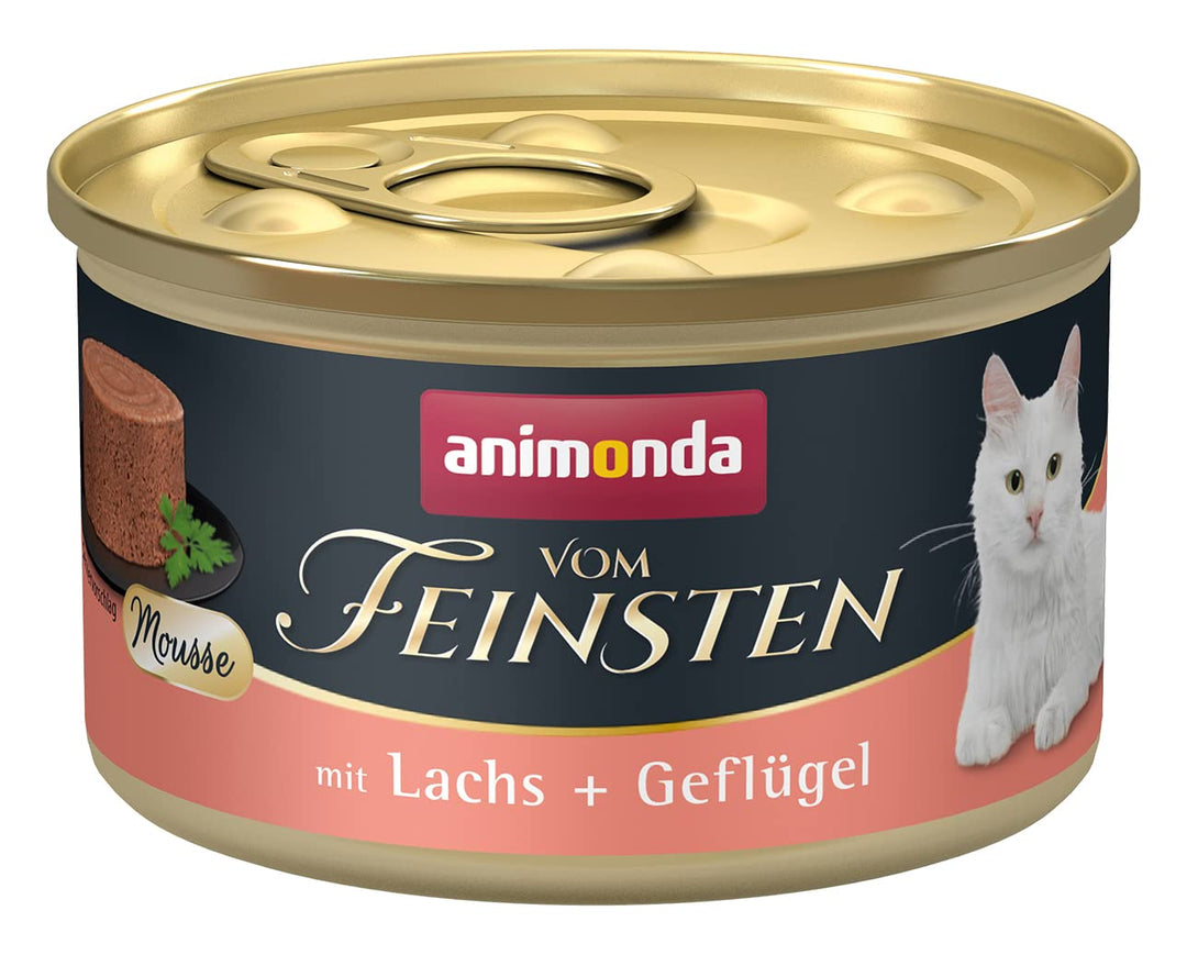 animonda vom Feinsten Mousse Katzenfutter Nass, mit Lachs + Geflügel. 12 x 85g