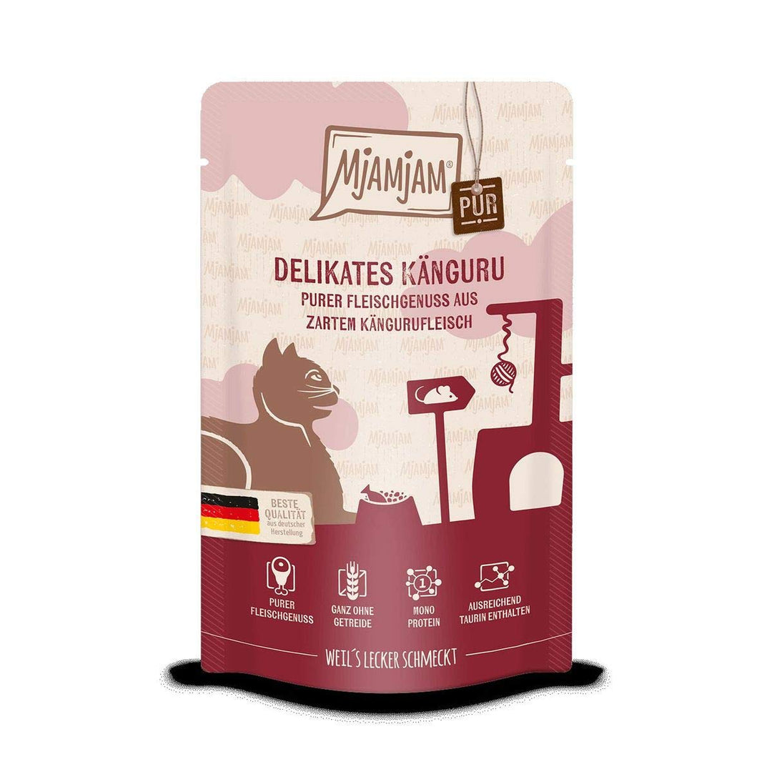 Mjamjam Katzen Nassfutter: purer Fleischgenuss - zartes Känguru pur - 12x125g, hoher Fleischanteil