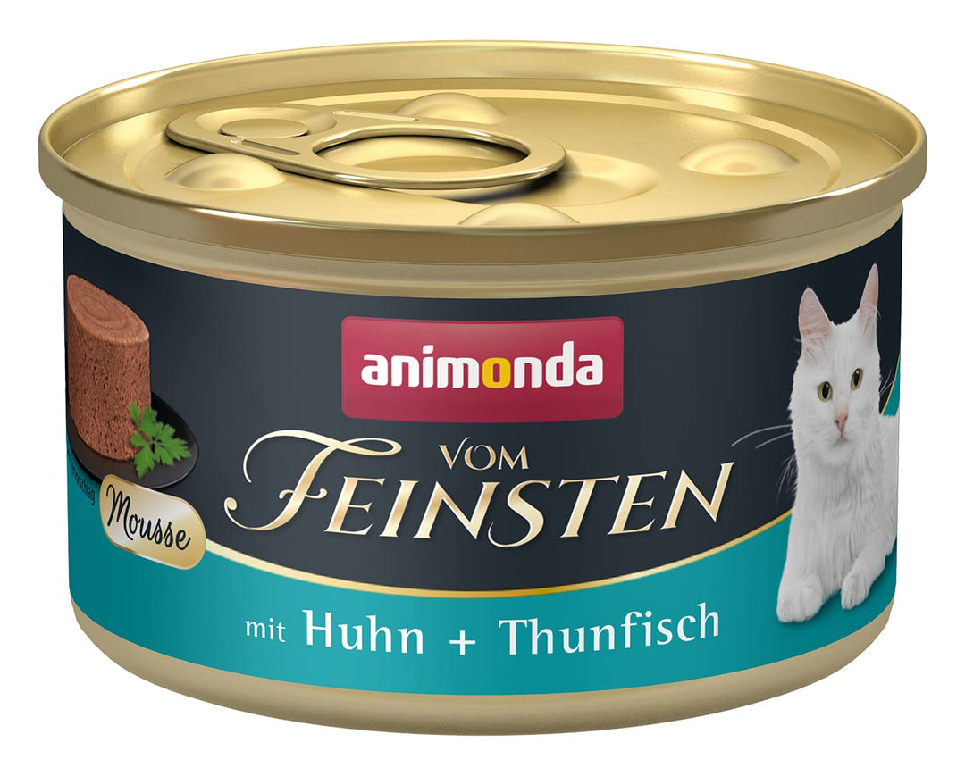 animonda vom Feinsten Mousse Katzenfutter Nass, Katzennassfutter für erwachsene Katzen, zuckerfrei, mit Huhn + Thunfisch, 12 x 85g