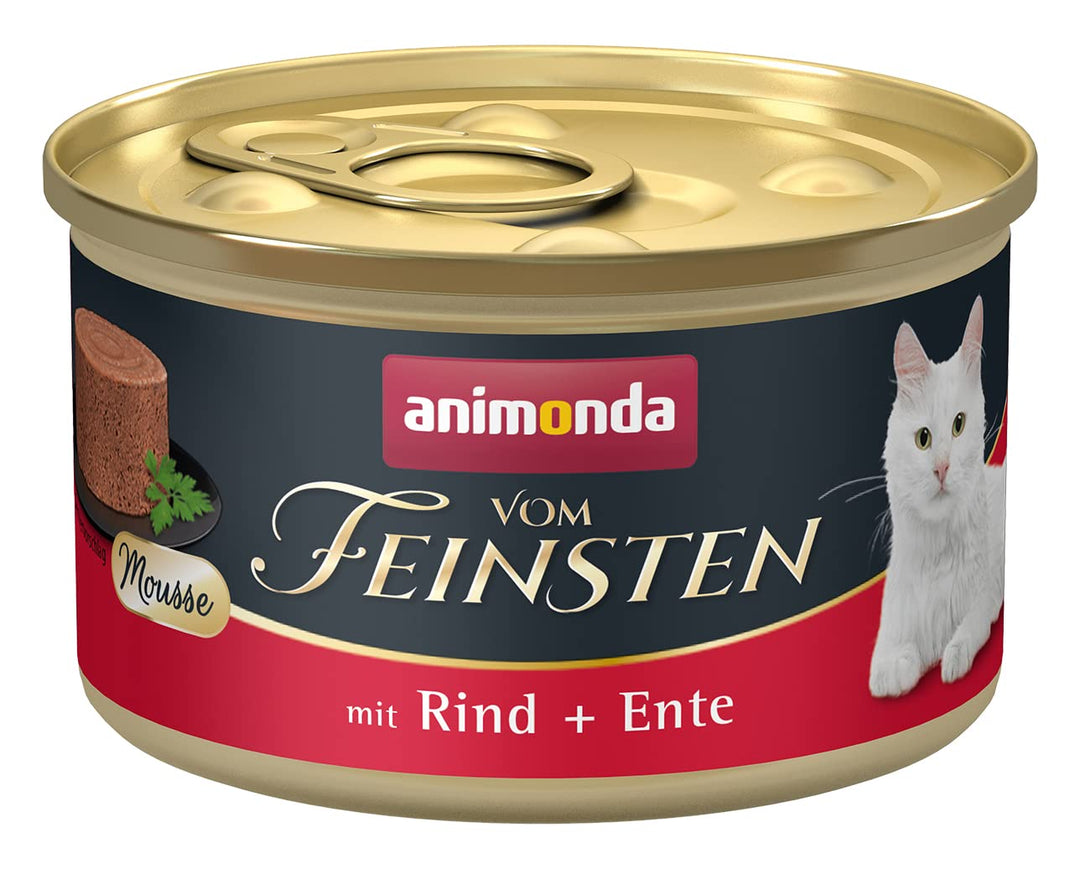animonda vom Feinsten Mousse Katzenfutter Nass, Katzennassfutter für erwachsene Katzen, zuckerfrei, mit Rind + Ente, 12 x 85g