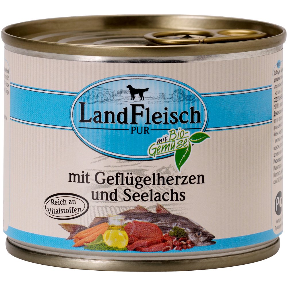 LandFleisch | Pur Geflügelherzen & Seelachs | 12 x 195 g