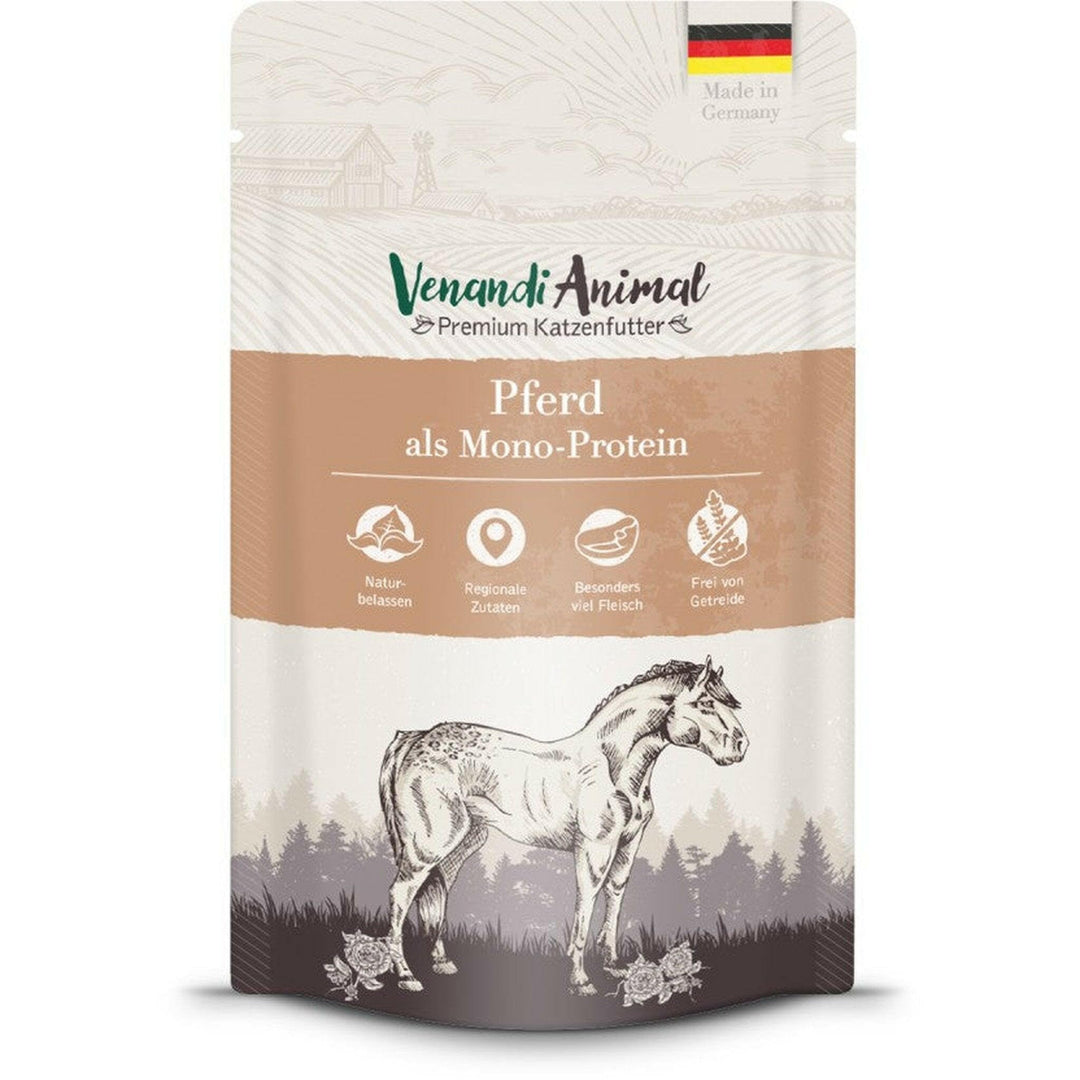Venandi Animal Katzenfutter Nass | 100% frisches Fleisch | Single Protein: auch für Katzen mit empfindlichem Magen geeignet (Pferd, 12 x 125g)