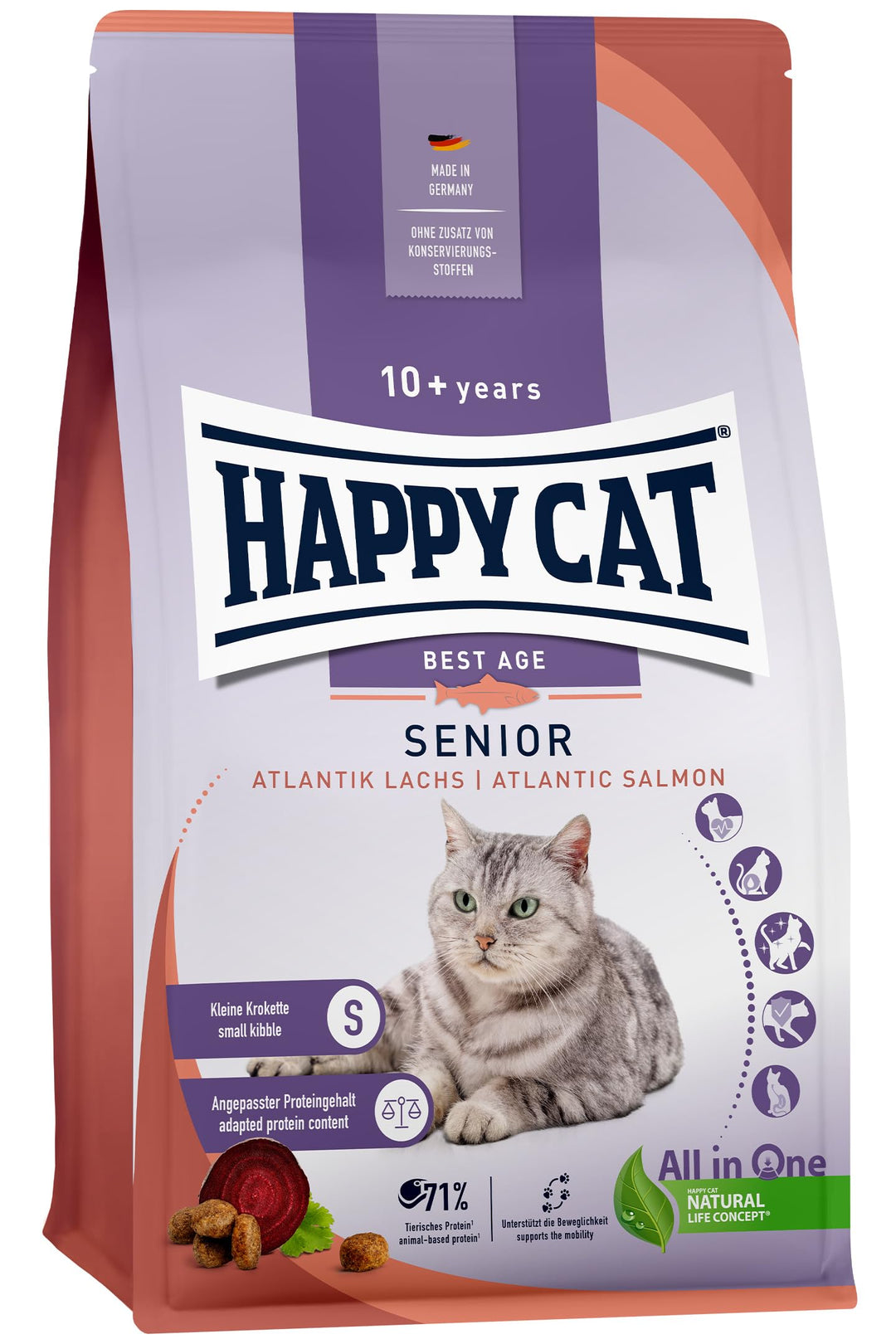 Happy Cat - Senior Atlantik Lachs - Katzen-Trockenfutter für Katzensenioren ab dem 8. Lebensjahr - 1,3 kg Inhalt