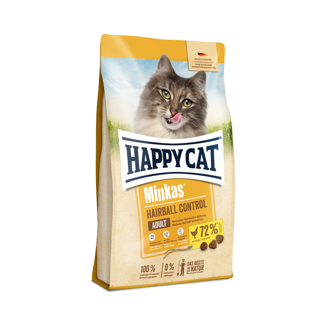 Happy Cat – Happy Cat Minkas Hairball Control Geflügel – Trockenfutter für ausgewachsene Katzen – 4 kg Inhalt