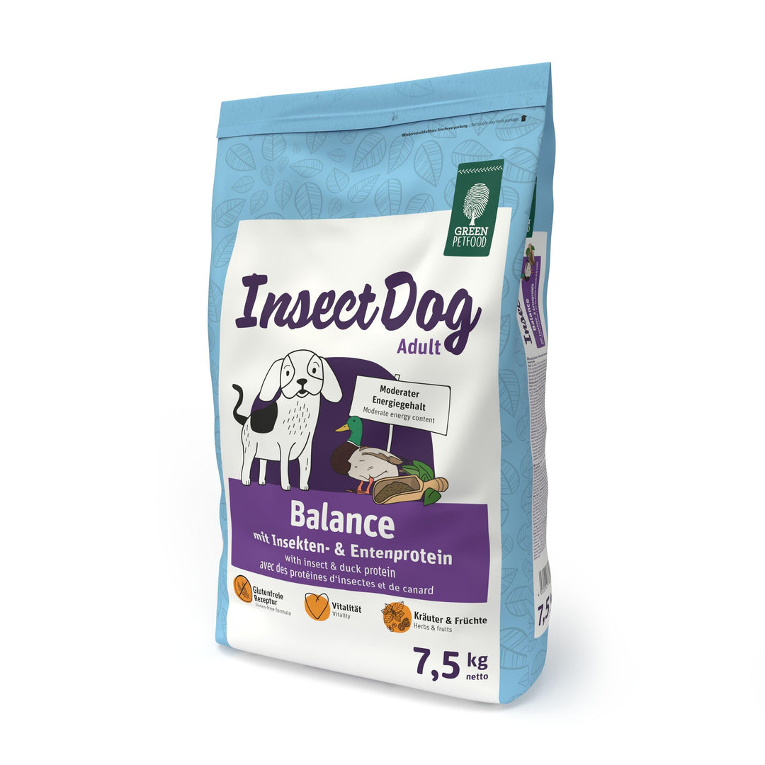 Insect Dog Balance (1 x 7,5 kg) | Adult | Premium Trockenfutter für ausgewachsene Hunde | Enten- & Insektenprotein | glutenfrei | mit Vitamin E & C | niedriger Fettgehalt