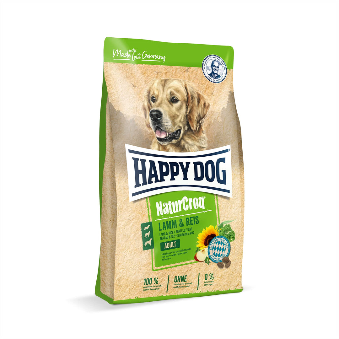 Happy Dog – NaturCroq Lamm & Reis – Trockenfutter mit heimischen Kräutern für ausgewachsene Hunde – 4 kg Inhalt