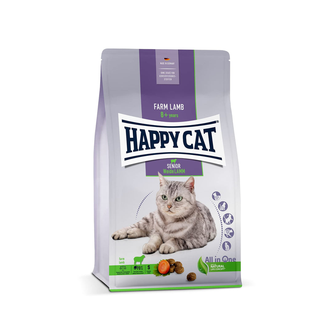 Happy Cat - Senior Weide Lamm - Katzen-Trockenfutter für Katzensenioren ab dem 8. Lebensjahr - 1,3 kg Inhalt