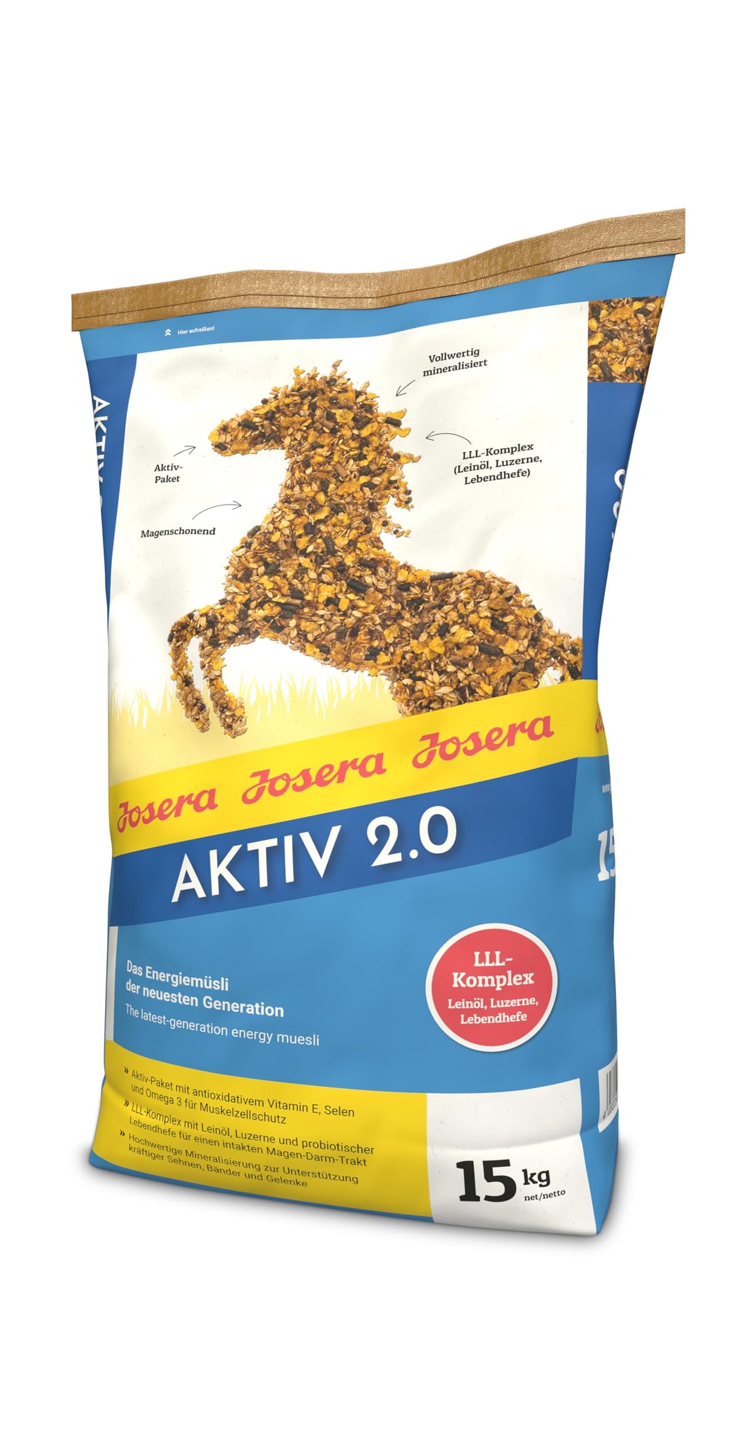 JOSERA Aktiv 2.0 | Premium Pferdefutter mit Vitamin E, Biotin, Selen und Omega 3 | 1 x 15 Kg
