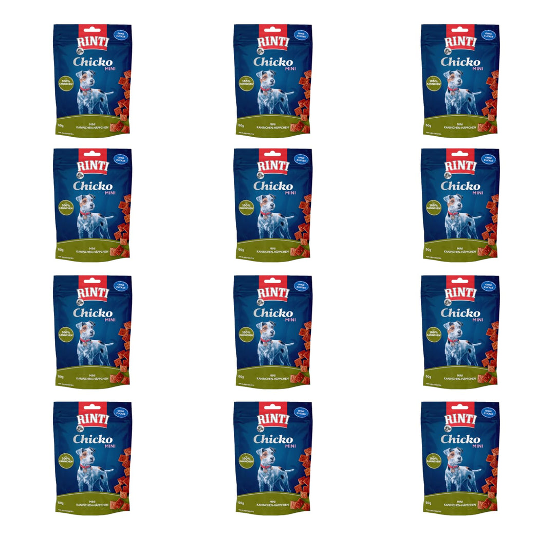 Rinti Chicko Mini | 12 x 60 g | Aus frischem Fleisch zubereitet | Schonend luftgetrocknet | Wiederverschließbar | Ohne Soja und Fleischmehle