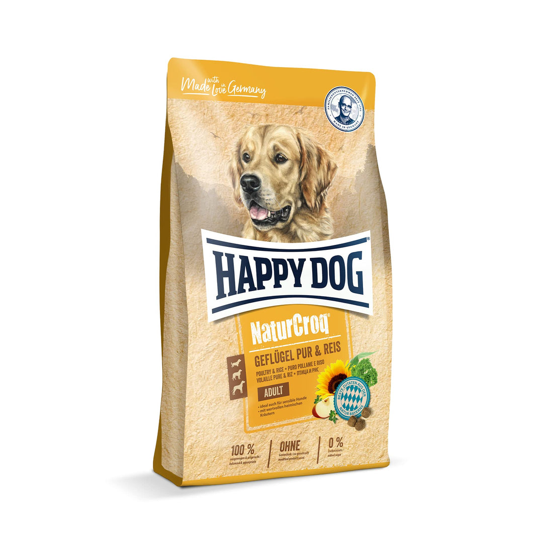 Happy Dog – NaturCroq Geflügel Pur & Reis – Trockenfutter mit Kräutern für ausgewachsene Hunde – 1 kg Inhalt