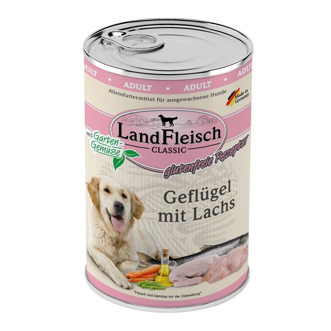 Landfleisch Dog Geflügel mit Lachs & Gartengemüse | 6X 400g
