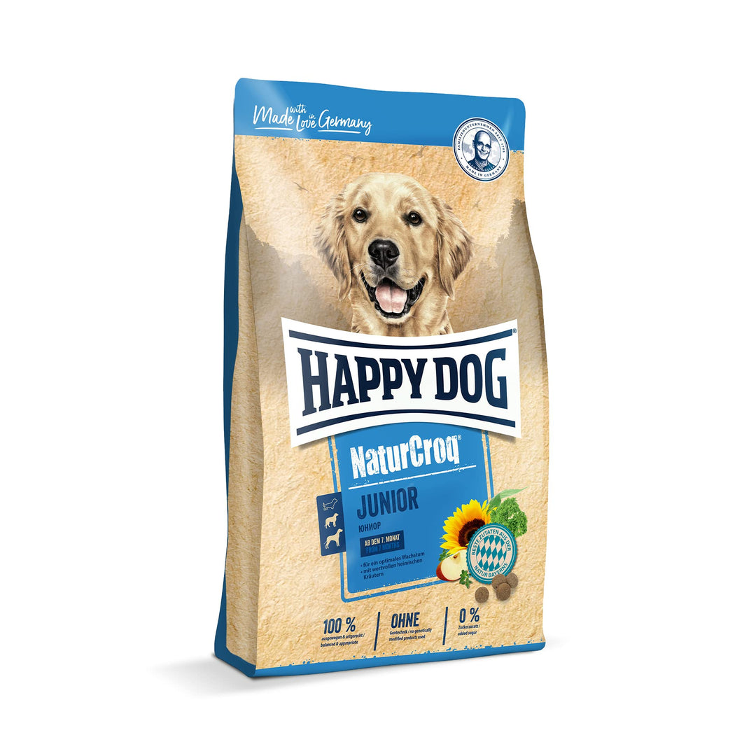Happy Dog – NaturCroq Junior – Alleinfutter mit Kräutern für Junghunde ab 7. bis 18. Monate – 1 kg Inhalt