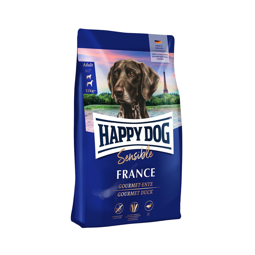 Happy Dog - Sensible France Gourmet-Ente - Hunde-Trockenfutter für ausgewachsene Hunde - 1 kg Inhalt