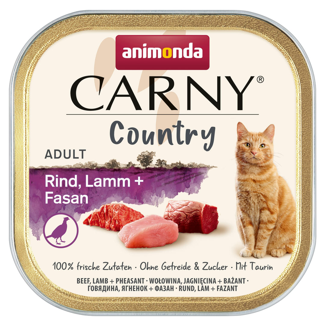 Carny Country Katzenfutter nass Rind + Lamm + Fasan (32 x 100g), Katzen Nassfutter von animonda ohne Getreide und Zucker, mit frischen fleischlichen Zutaten