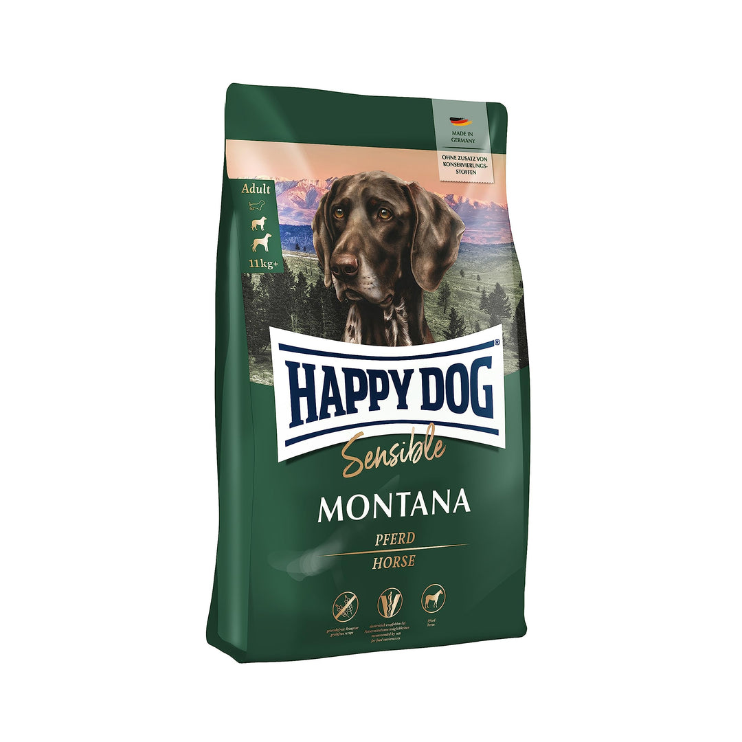 Happy Dog Sensible Montana Trockenfutter, Hundefutter - Geschmacksrichtung Pferd - Glutenfrei, Getreidefrei, Monoprotein, Omega-3 und Omega-6, 1kg