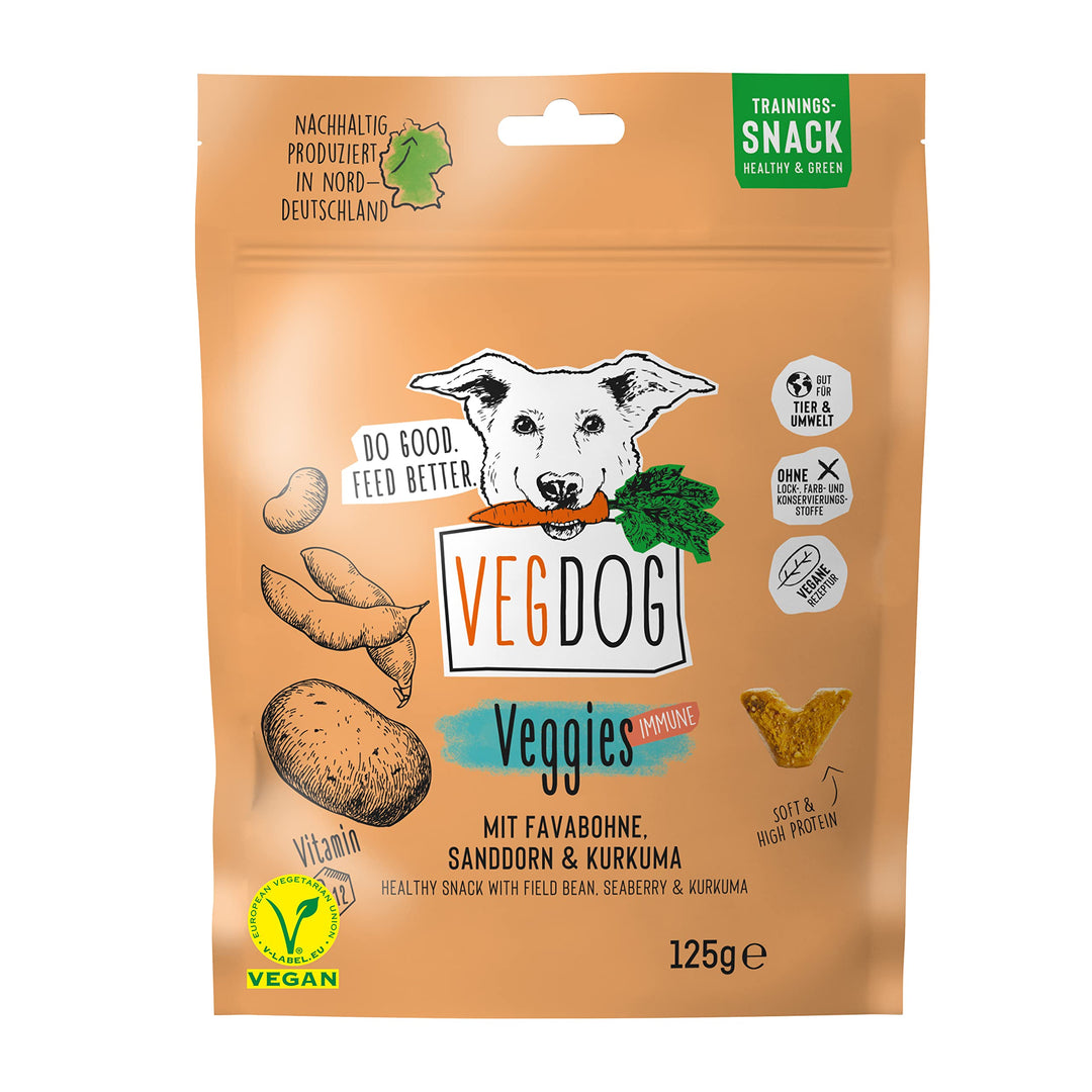 VEGDOG VEGGIES immune Hunde Snacks, vegane Leckerlis, getreidefreie hypoallergene Hundekekse. 10x 125 gr, Belohnung für Allergiker