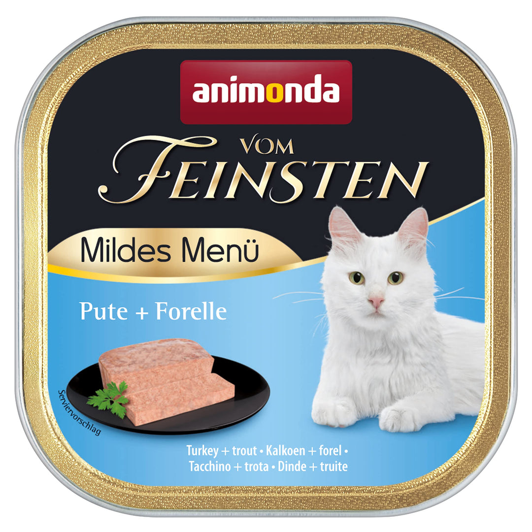 animonda Vom Feinsten Adult Katzenfutter, Nassfutter für ausgewachsene Katzen, mildes Menü, Pute + Forelle, 32 x 100g