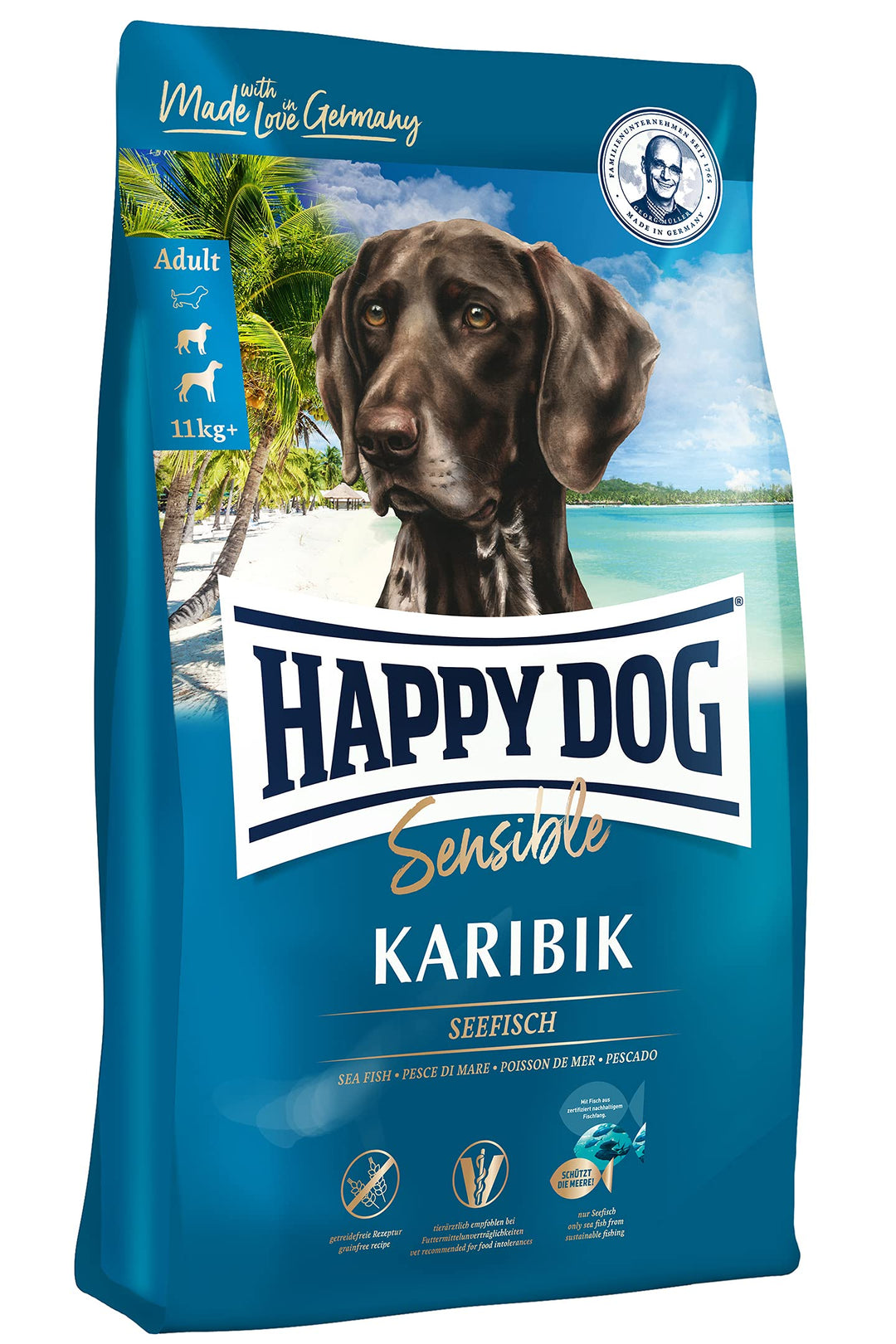 Happy Dog - Sensible Karibik Seefisch - Hunde-Trockenfutter für ausgewachsene Hunde - 1 kg Inhalt